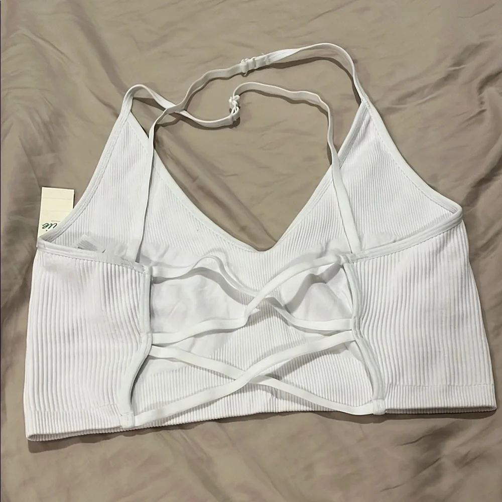 aerie White Ribbed Halter Sports Bra - Picture 2 of 2